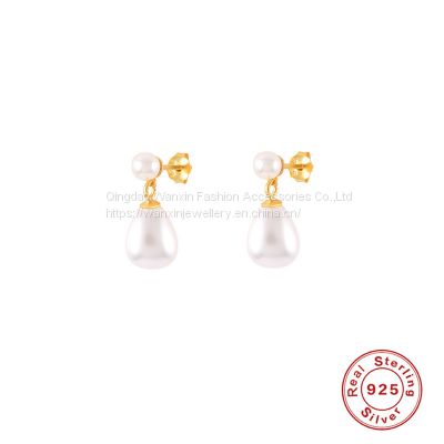 S925 sterling silver flower pearl earrings studs with diamond