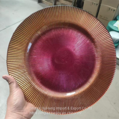 Luxury Charger Hotel Glass Fruit Plate Round Black Gold Dinner Trays photo-3