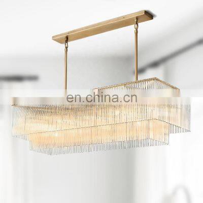 Modern Crystal Glass Rod Pendants Multi-Layer Chandelier Lighting Fixture For Living Dining Room Kitchen Island Foyer Lobby