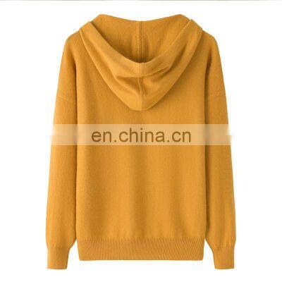 Custom Fashion 100% Pure Cashmere Hoodies for Women Solid Pattern Casual Winter Sweater With Hooded Collar and Front Logo photo-2