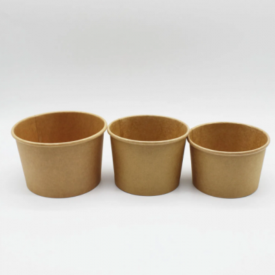 Factory custom brown take-out paper bowl cover with kraft paper, cardboard packaging coated inside