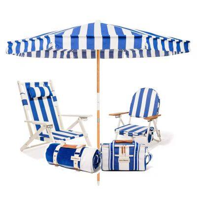 OEM Customized 8FT Windproof Fringe Beach Umbrellas Patio Outdoor Umbrella Wholesale Wood Pole Fiberglass Ribs Tilt Mechanism