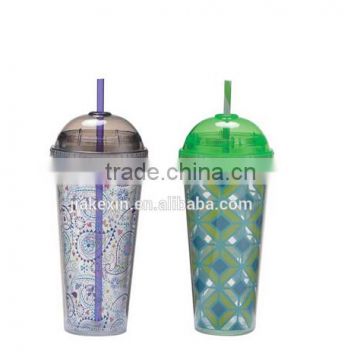 Double wall plastic straw mug with advertising paper