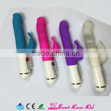 Soft touch real skin felling cleaning color rotating head rabbit vibrator multy function Dual Stimulators