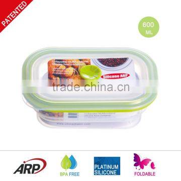 600ml Rectangular BPA FREE, FDA, LFGB, DGCCRF, Non-stick, Silicone food container, Portable Travel bowl, Foldable lunch box