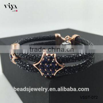 2016 New Arrival Luxury Silver Plated Exotic Genuine White Stingray/ Python Man White Diamond Bracelet For Man photo-2