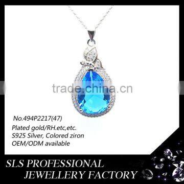 ghuangzhou wholesale big pear pendant necklace jewelry Attractive Big stone pendant bule pendant necklace