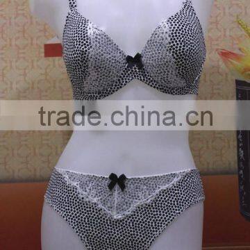 3/4 fashion design sexy lace woman bra set,black dot fancy bra panty set