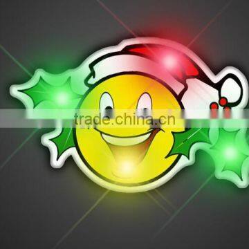 Happy Smile Face LED Flashlight Plastic Lapel Pin, Custom Brooch Pin Wholesaler