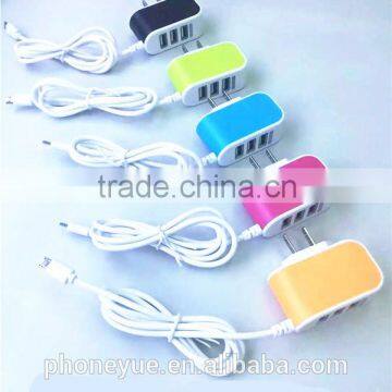 custom design flat three port 3 in 1 usb cable charger with cable