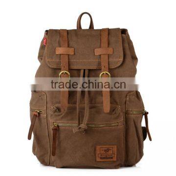 European design canvas+genuine leather drawstring school backpack bag