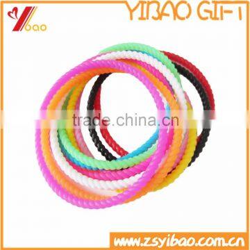 Promotional Candy Color Soft Silicone Rubber Hair Bands, Silicone Raised Grain Hair Circle, Rubber Luminous Wristband/Bracelet