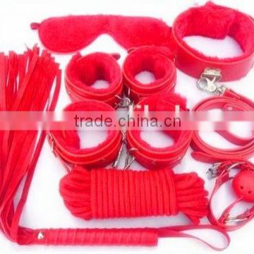 High Quality Red Faux Fur Lined Bondage Set Kit Luxury Fetish Roleplay Slave HK116