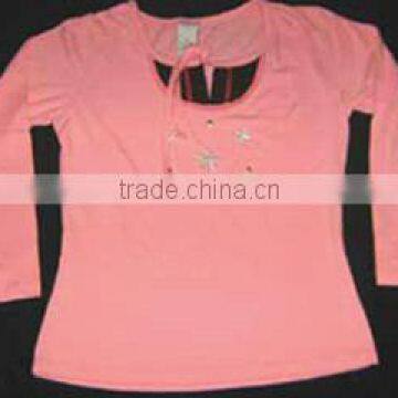 Pink Color Girls F-S Tops With Print