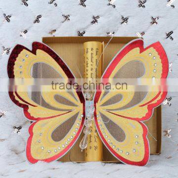 2016 Hot sale luxurious charming yellow laser cut butterfly scroll wedding invitations