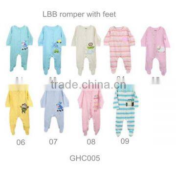 100% cotton jersey baby clothing with foot with cute embroidery