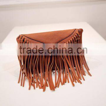 2016 fashionable Pu Leather tassel clutch bag for ladies