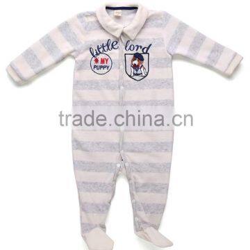 2016 Small boy baby yarn dye cotton polyester baby stripe romper with button