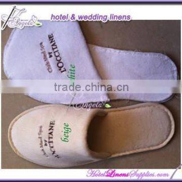 close-toe beige velour slippers, beige velour ladies slippers used in hotels, spas