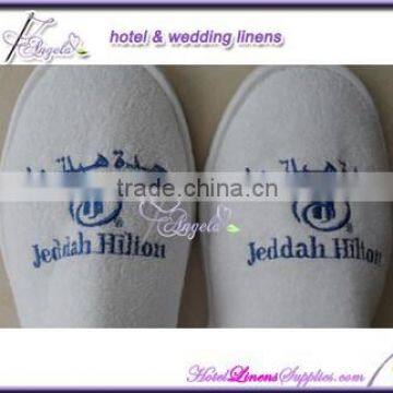 wholesale terry slippers for Hilton hotel, 5-star hotel white terry slippers used in luxury hotels