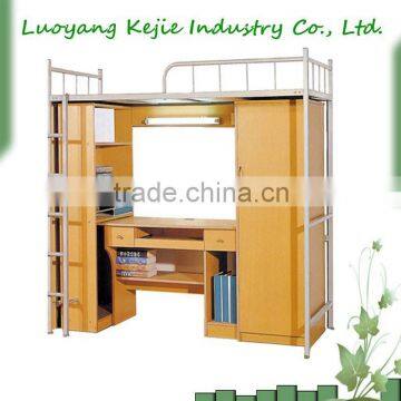 steel bunk bed with wooden posts/Modern fashion design metal bunk beds with wood post