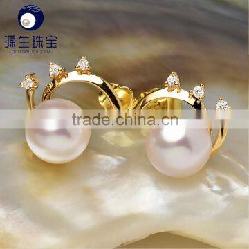 Wholesale natural japanese 8--8.5mm golden and white akoya pearls earrings design