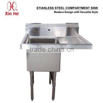 Freestanding Restaurant Kitchen 1 One Compartment Commercial Stainless Steel Sink with Drain Board