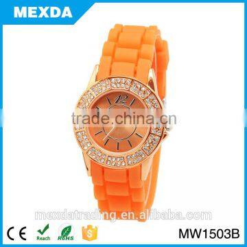 fashion high quality colorful silicon strap diamond quartz watch