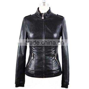 Hot Selling Lady Fashion Washed PU Jacket Leather Jacket From Factory