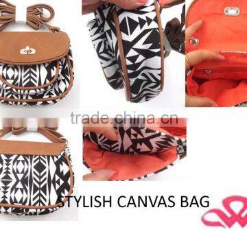 WLO93-6-00 100% Leather PU aztec printed lady shoulder long strap sling bag
