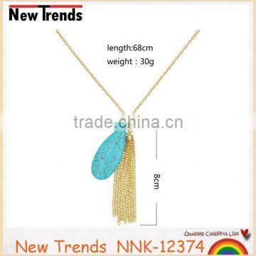 Natural drop turquoise pendant alloy tassel chain necklace