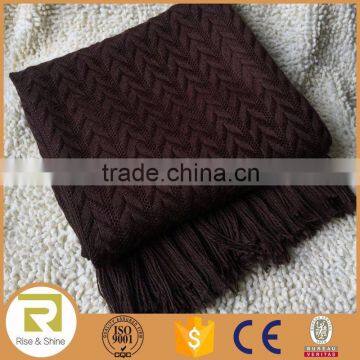 Wholesale 100% Acrylic knitted cable braided jacquard with fringes throw blanket                        
                                                Quality Choice