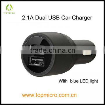 Wholesale Intelligent 2.1A Dual USB with Blue LED Light Phone Car Charger