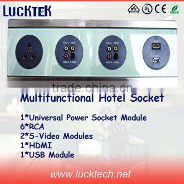 Multifunctional Hotel Wall Power Socket with USB and RJ45 network.