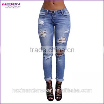 Light Blue Washed Wholesale Plus Size Ripped Jeans For Women