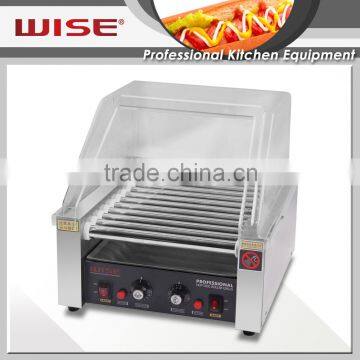 WISE Commercial 11 Rolls Electric Stainless Steel Hot Dog Roller Grill With Sneeze Guard