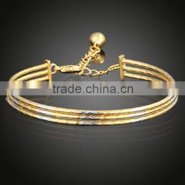 Charm Wire Bracelet with Chain Two-tone Gold Plated Fashion Copper Bangle Jewelry