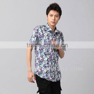 Latest 100% cotton floral short sleeve Italy style popular men's printed satin shirts