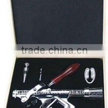 deluxe table mounted wine corkscrew set in wooden box