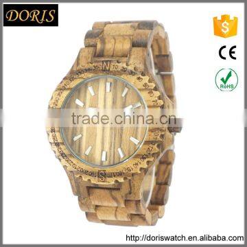 Zebrawood 2115 Japan movt quartz date functions wooden band watch