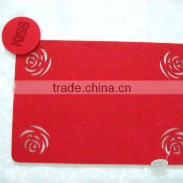 Valentin's red rose felt placemat and coaster