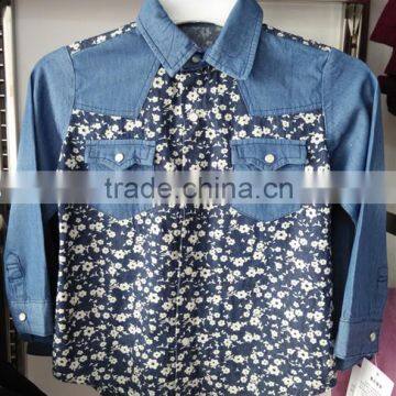 2015 Fashion 100%cotton High Quality Ptined Denim Girl Shirt