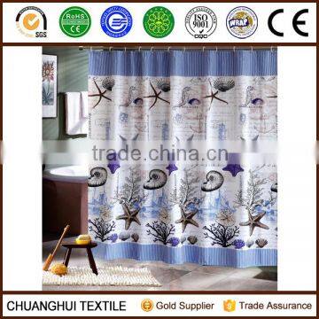 100% polyester European style sea world printing shower curtain