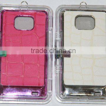 metallic back cover with leather skin for Samsung Galaxy s2 i9100