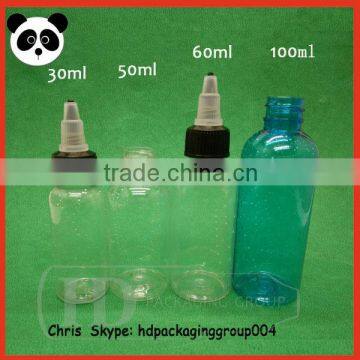 Hot sale 30ml/1oz twist off top plastic bottles long drip twist off cap