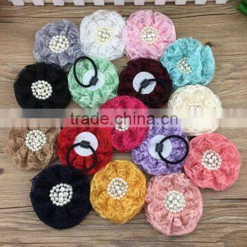 Lace Flower Hairbands Black Hairband with 4inch Lace Flower &Rhinestone in Center for Baby Accessories