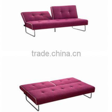 Living room or Hotel use simple style fabric purple folding sofa bed with metal leg