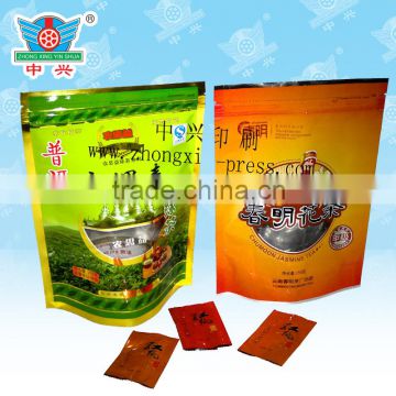 Heat seal laminated bags stand pouch organic tea bags with zipper