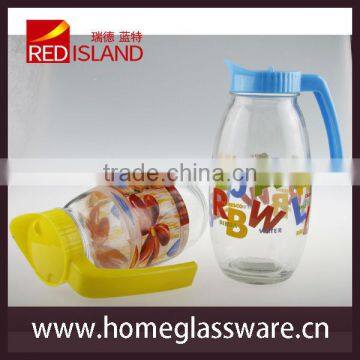 1.5L flower pattern water glass pither with plastic handle cover