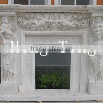 Artificial White Marble Fireplace Surround With Child Statue photo-2